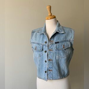 Vintage 90s Jeanworks Cropped Denim Vest – Light Wash – Size L